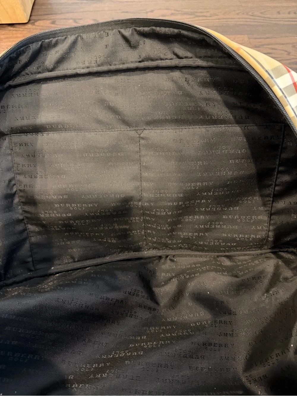 Burberry Beige Plaid Duffel with Black Base and Straps